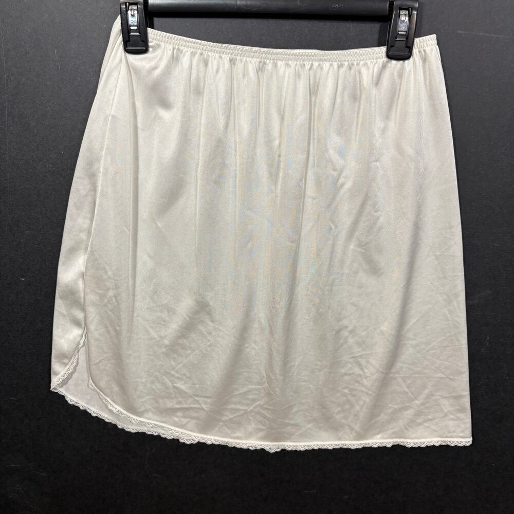 White Vassarette Half Slip 20" Large Lace Side Slit Knee Length 90s USA Made